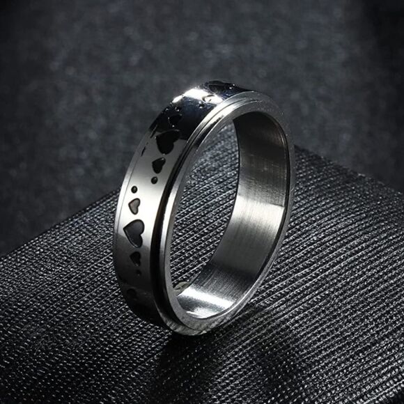 316L Stainless Steel Silver Heart Fidget Anxiety Stress Relieving Spin Ring - Picture 2 of 4